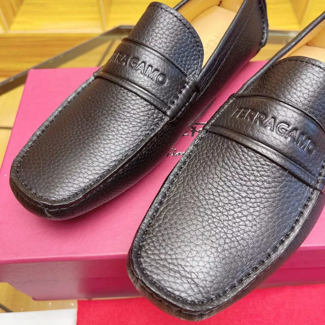 Men's shoes 💰560Ferragamo high-end quality 🔥 black pebbled ➕ cowhide lining size 38-45